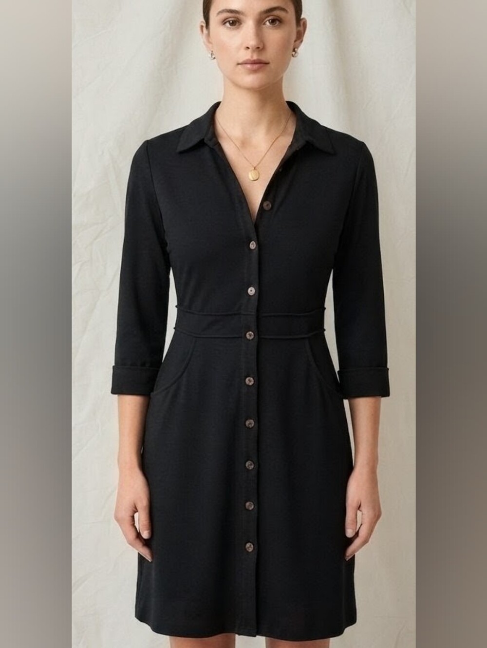 Monteau Los Angeles Black Button Front Shirt Dress Size XS